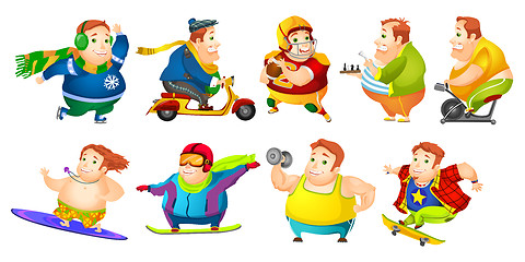 Image showing Vector set of funny fat man sport illustrations.