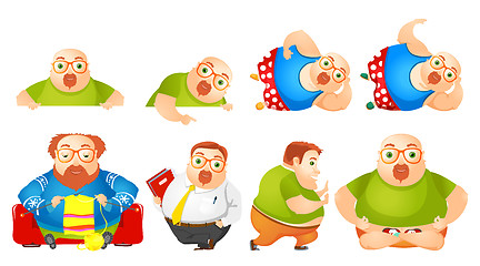 Image showing Vector set of cheerful fat man illustrations.