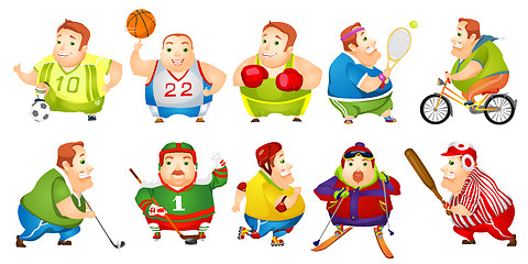 Image showing Vector set of funny fat man sport illustrations.