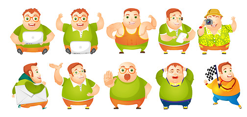 Image showing Vector set of cheerful fat man illustrations.