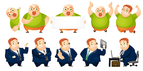 Image showing Vector set of cheerful fat man illustrations.