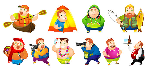 Image showing Vector set of cheerful fat man illustrations.