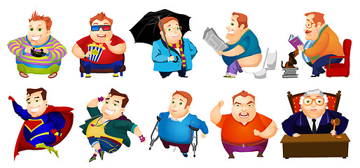 Image showing Vector set of cheerful fat man illustrations.