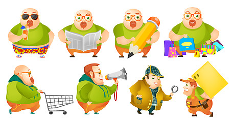 Image showing Vector set of cheerful fat man illustrations.