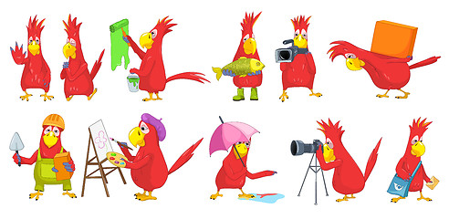 Image showing Vector set of funny parrots illustrations.