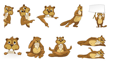 Image showing Vector set of cute beavers illustrations.