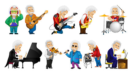 Image showing Vector set of old man playing music illustrations.
