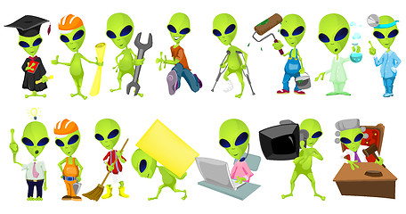 Image showing Vector set of aliens profession illustrations.