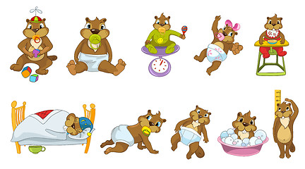 Image showing Vector set of cute baby beavers illustrations.