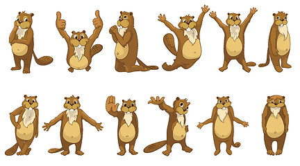 Image showing Vector set of cute beavers illustrations.