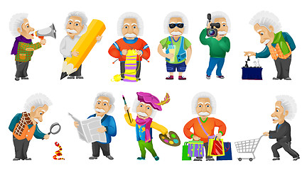 Image showing Vector set of gray-haired old man illustrations.