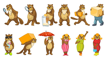 Image showing Vector set of cute beavers illustrations.