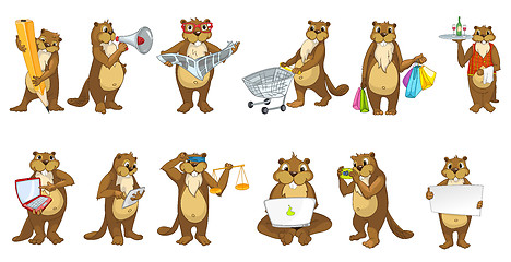 Image showing Vector set of cute beavers illustrations.