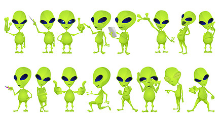 Image showing Vector set of funny green aliens illustrations.