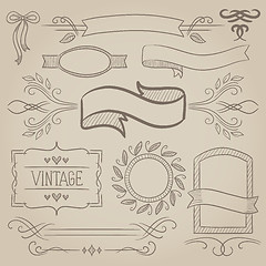 Image showing Set of vintage ribbons, frames and elements.