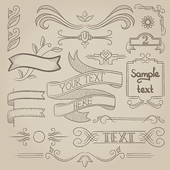 Image showing Set of vintage ribbons, frames and elements.