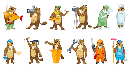 Image showing Vector set of beavers profession illustrations.