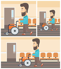 Image showing Man pushing wheelchair.