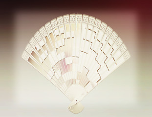 Image showing Colorful hand fan. 3D illustration. Vintage style.