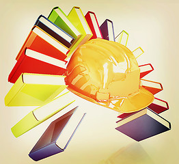 Image showing Colorful books like the rainbow and hard hat . 3D illustration. 