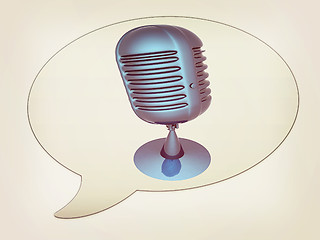 Image showing messenger window icon and blue metal microphone . 3D illustratio