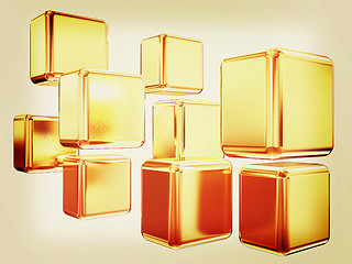 Image showing 3d abstract gold cubs . 3D illustration. Vintage style.