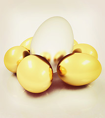 Image showing Big egg and gold eggs. 3D illustration. Vintage style.
