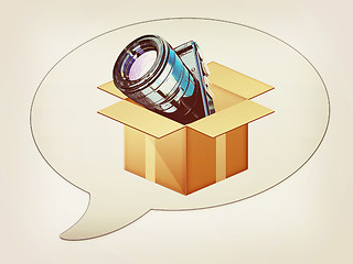 Image showing messenger window icon and camera out of the box . 3D illustratio