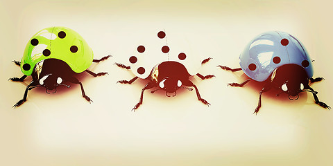 Image showing Ladybirds. 3D illustration. Vintage style.