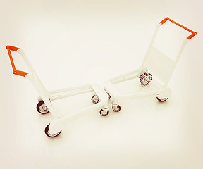 Image showing Trolleys for luggages at the airport. 3D illustration. Vintage s