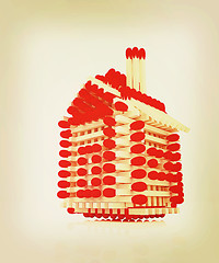 Image showing Log house from matches pattern. 3D illustration. Vintage style.