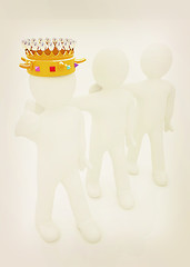 Image showing 3d people - man, person with a golden crown and 3d man. 3D illus
