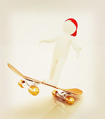 Image showing 3d white person with a skate and a cap. 3D illustration. Vintage