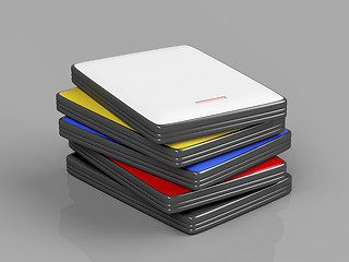 Image showing Stack with portable hard drives