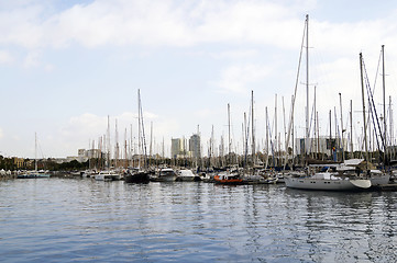 Image showing Yachts parked at Port Vell in Barcelona