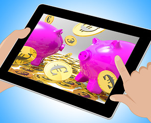 Image showing Euro Coins On Piggy bank Showing Savings 3d Illustration