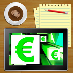 Image showing Euro Symbol Shows European Forex Tablet 3d Illustration