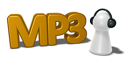 Image showing mp3 tag and pawn with headphones - 3d rendering