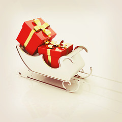 Image showing Christmas Santa sledge with gifts. 3D illustration. Vintage styl