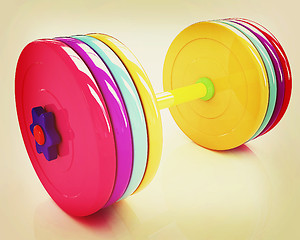 Image showing Colorful dumbbell . 3D illustration. Vintage style.