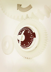 Image showing gears with lock. 3D illustration. Vintage style.
