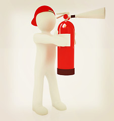 Image showing 3d man with red fire extinguisher . 3D illustration. Vintage sty