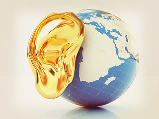 Image showing Ear gold 3d on earth. 3D illustration. Vintage style.