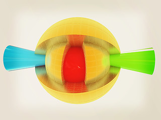 Image showing 3d atom. Abstract model. 3D illustration. Vintage style.