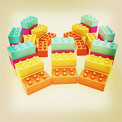 Image showing Building blocks on white . 3D illustration. Vintage style.