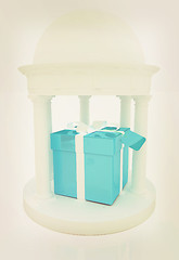 Image showing Gift box in rotunda . 3D illustration. Vintage style.