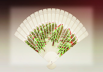 Image showing Colorful hand fan . 3D illustration. Vintage style.