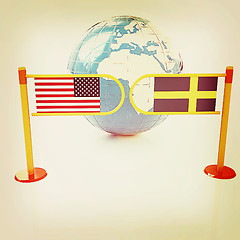 Image showing Three-dimensional image of the turnstile and flags of USA and Sw