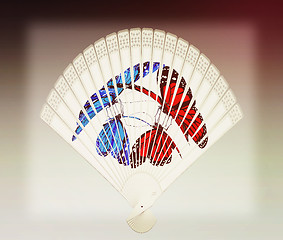 Image showing Colorful hand fan. 3D illustration. Vintage style.