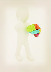 Image showing 3d people - man with a brain. 3D illustration. Vintage style.